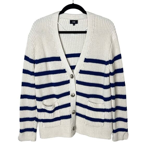 LINE The Label Livy Cardigan Breton Stripe Navy Cream Sz XS - Picture 1 of 9